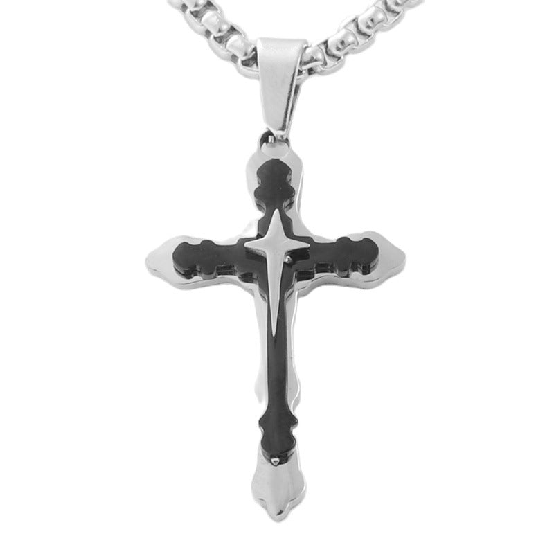 Personalized Retro Titanium Steel Cross Pendant Necklace for Men - Trendy Stainless Steel Design
