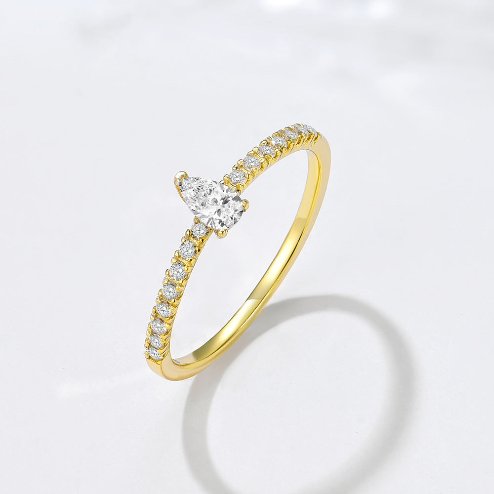 S925 Sterling Silver Water Drop Inlaid Zircon Ring Pear-Shaped Zircon Index Finger Ring