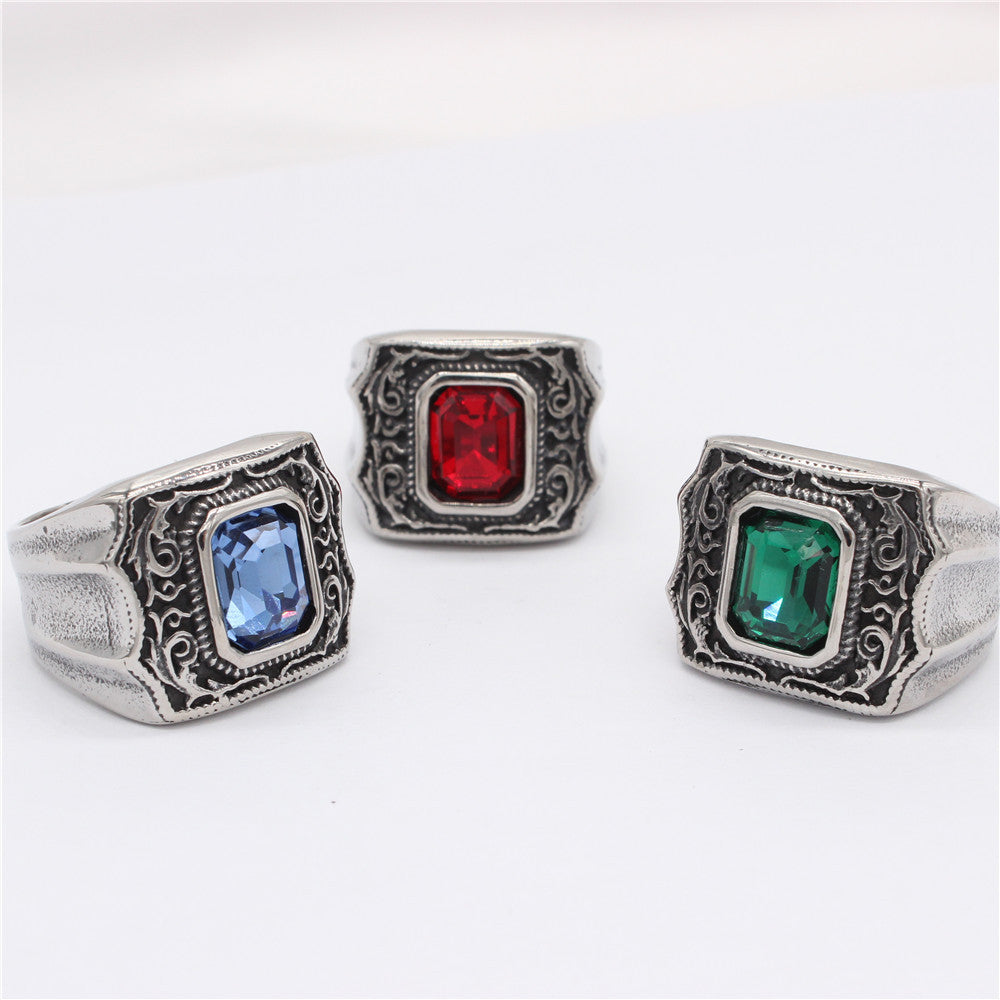 Titanium Steel Zircon Square Ring