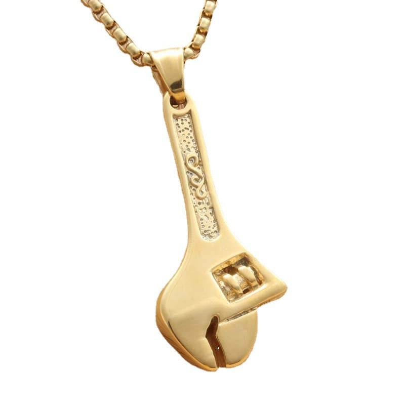 Titanium Steel Hip Hop Necklace with Wrench Pendant for Men – Nightclub Performance Accessory
