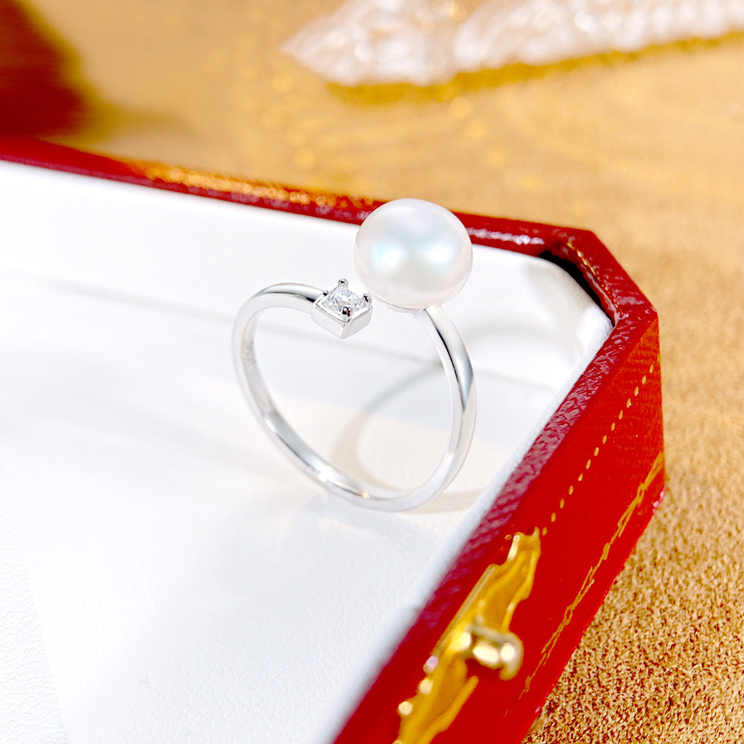 S925 Sterling Silver Freshwater Pearl Ring — Adjustable