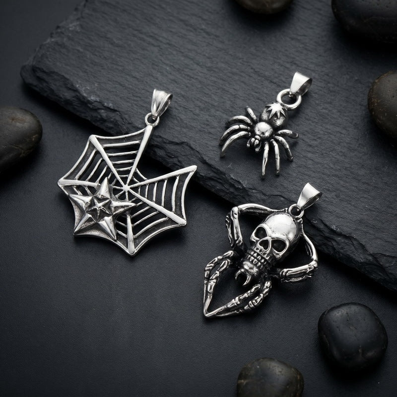 Halloween Diablo Skull Spider Web Pendant Diablo Old Gothic Spider Men's Stainless Steel Necklace