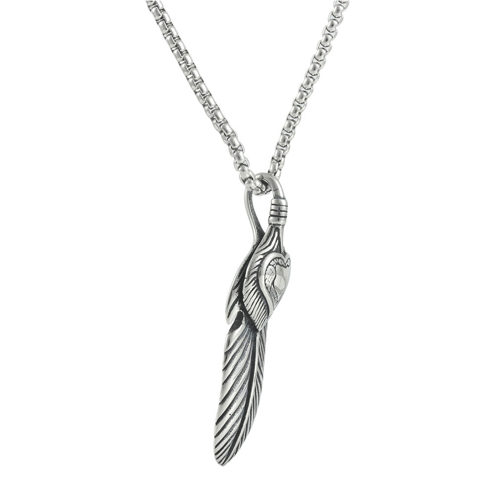 European And American Stainless Steel Feather Pendant Necklace