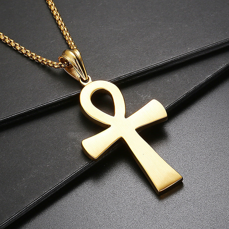 Planderful Cross Necklace For Men Steel Egyptian Pendant Hip Hop Style Personalized Gift