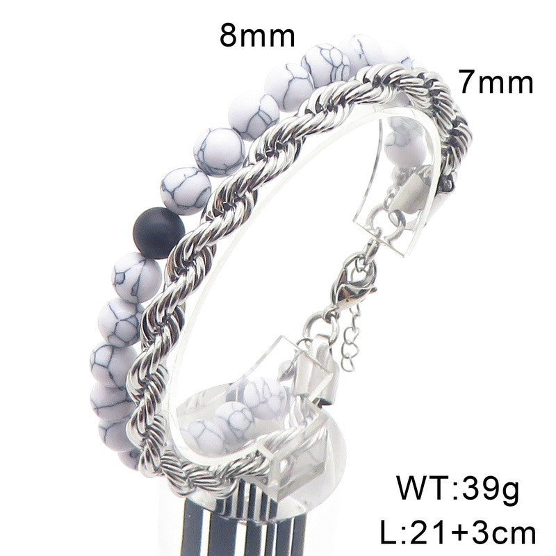 Planderful Mens Turquoise Agate Stainless Steel Bracelet