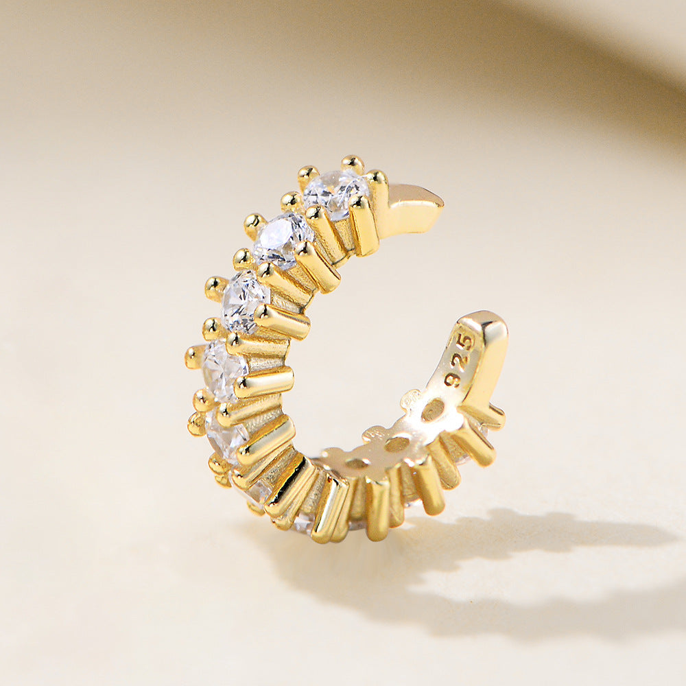 Planderful S925 Sterling Silver C Shaped Zircon Ear Clip Non Pierced Ears Elegant Light Luxury Earrings For Women