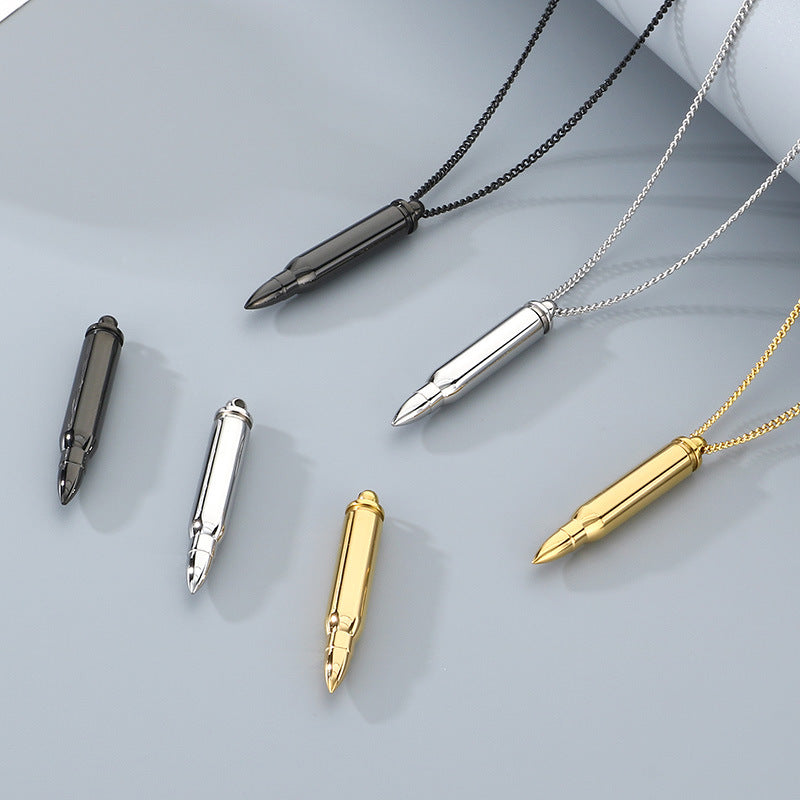 Planderful Mens Bullet Pendant Necklace Glossy Titanium