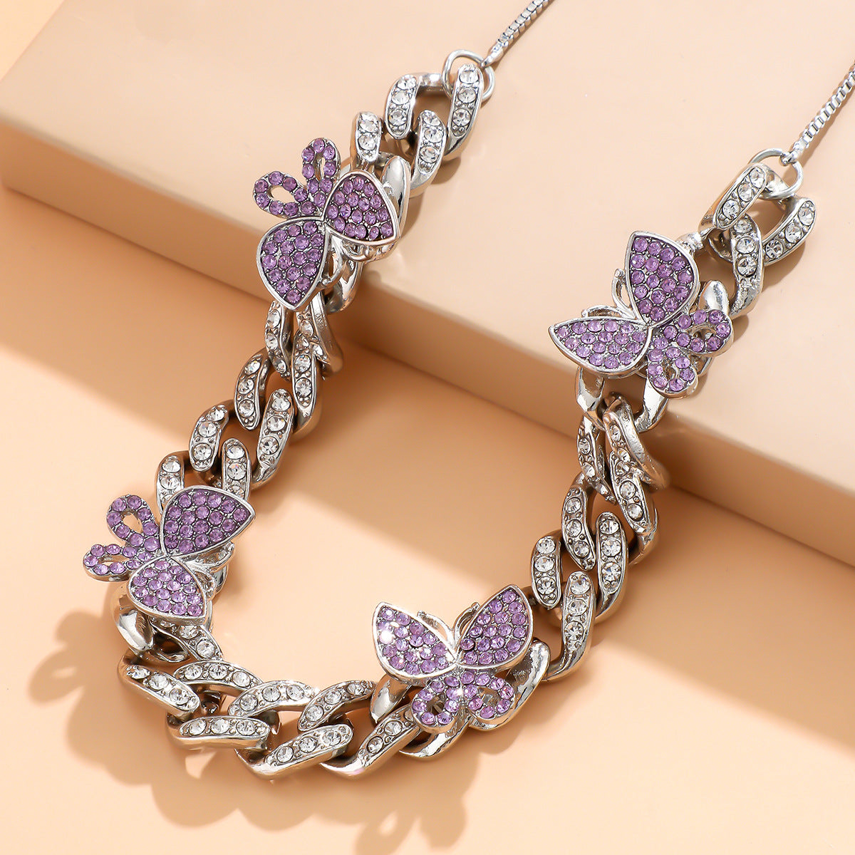Planderful Vienna Verve Personalized Retro Cuban Link Necklace for Women with Zircon Butterfly Charm Adjustable
