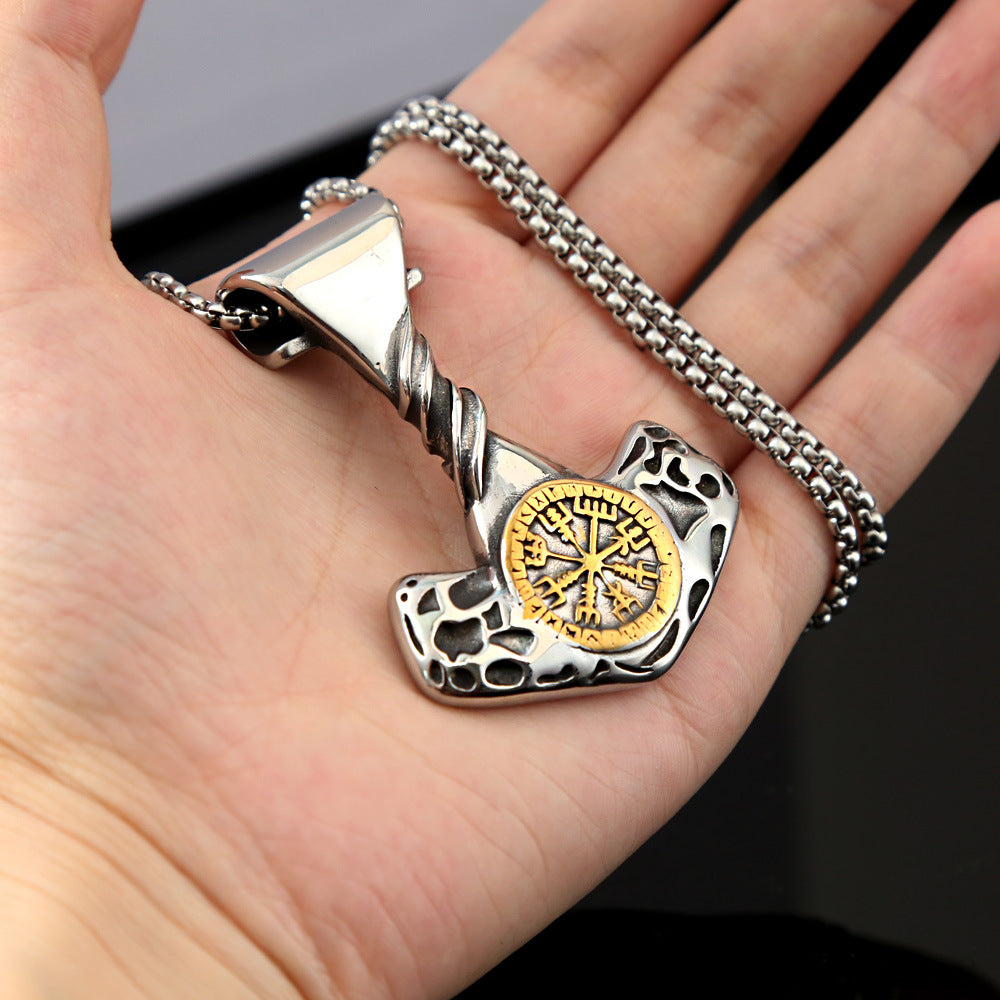 AliExpress Hot Sale Titanium Steel Compass Rune Necklace
