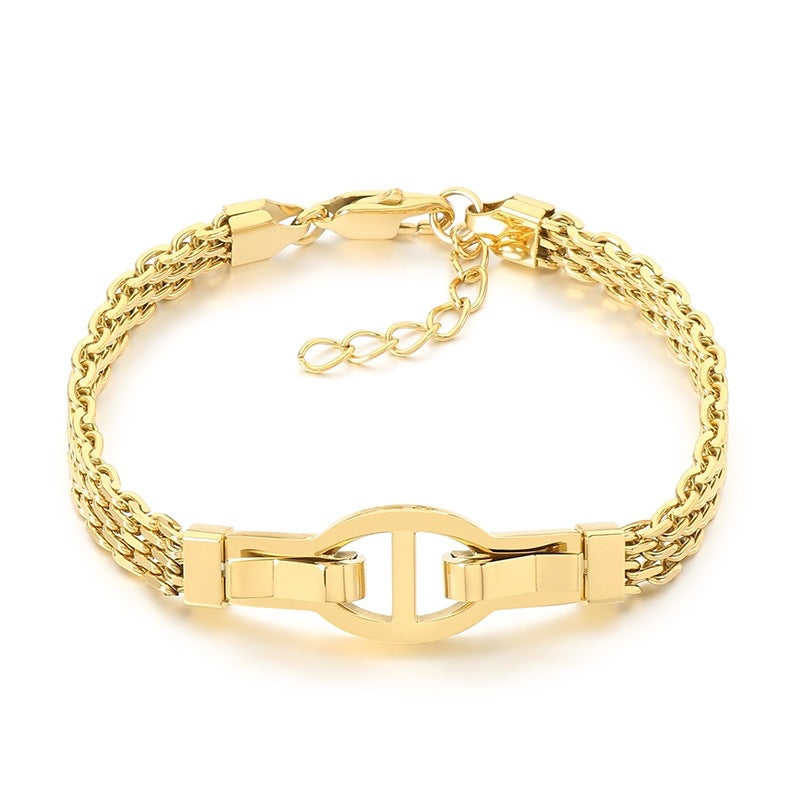 Niche Design Unisex Stainless Steel Flat Mesh Chain Chain Character Bracelet Adjustable