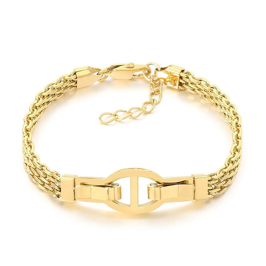 Niche Design Unisex Stainless Steel Flat Mesh Chain Chain Character Bracelet Adjustable