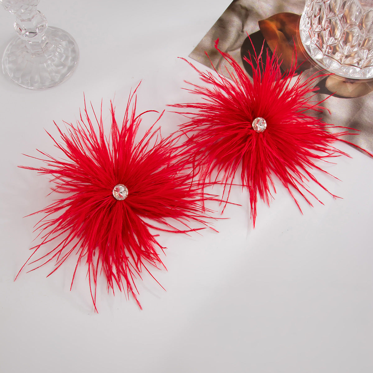 Planderful Vienna Verve Feather Flower Stud Earrings With Fluffy Zircon Accents For Trendsetting Fashion Lovers
