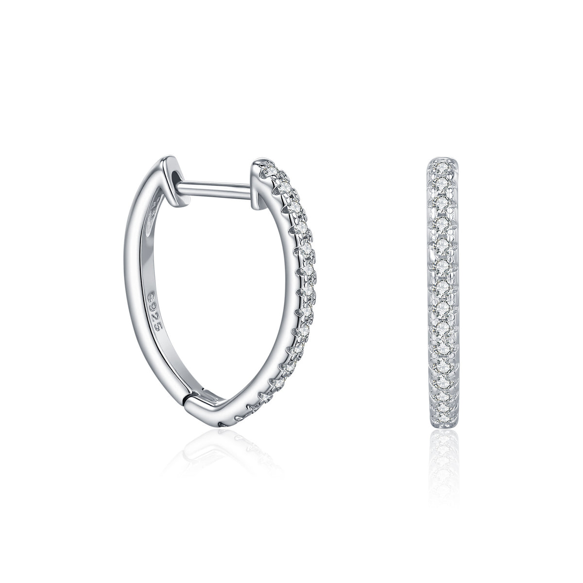 925 Sterling Silver Heart Pavé Zircon Moissanite Hoop Earrings