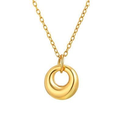 Stainless Steel Gold-Plated Geometric Ring Pendant Collarbone Chain Necklace
