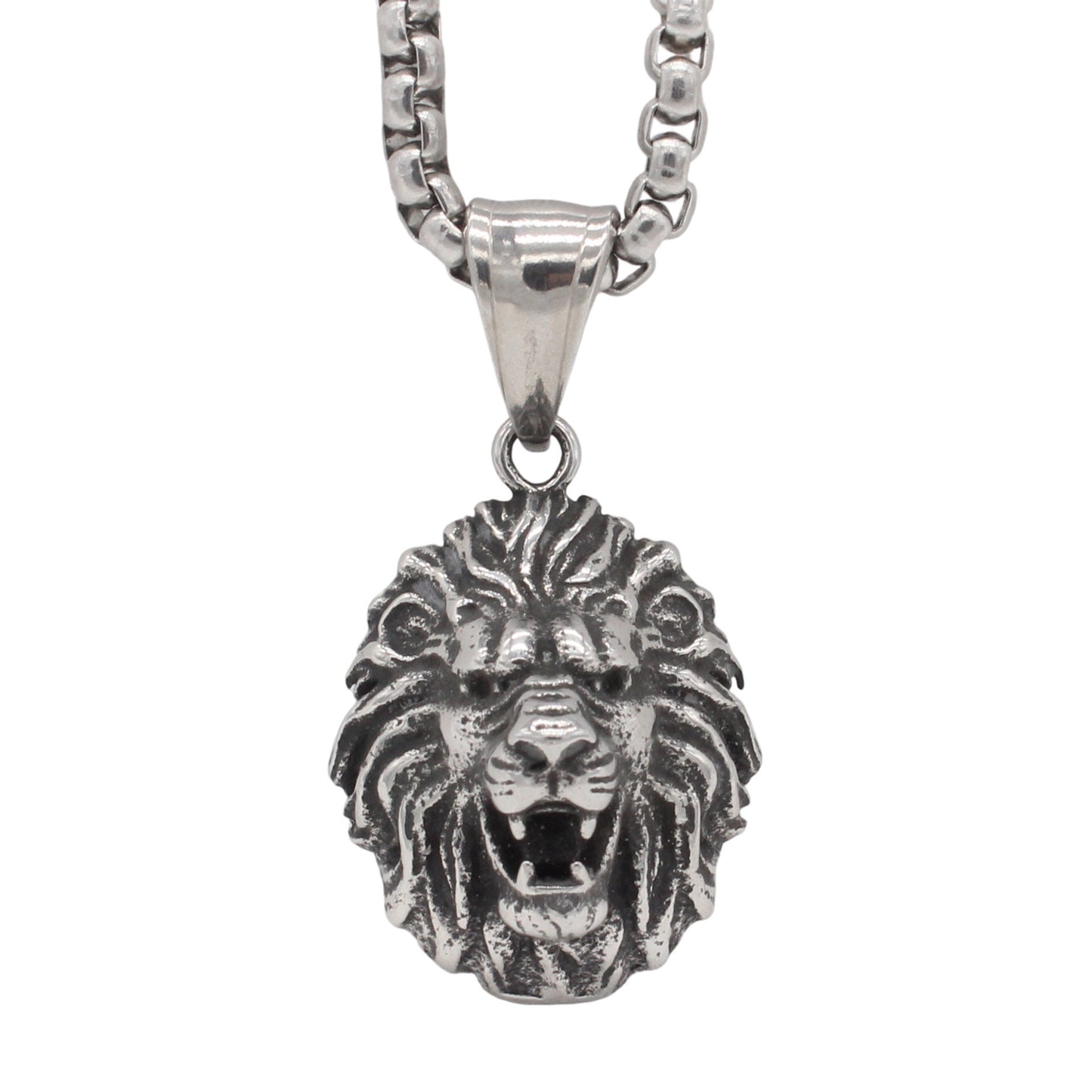 Planderful Everyday Genie – European and American Retro Lion Head Men's Titanium Steel Pendant Necklace for Men