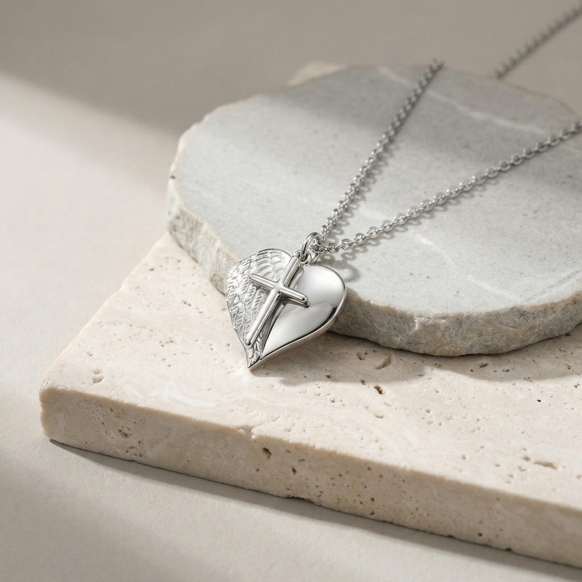 Cross Heart Textured Stainless Steel Pendant Unisex