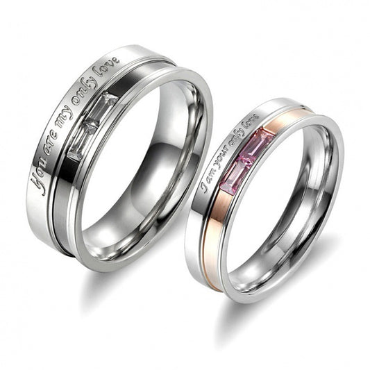 Stainless Steel Zircon Ring for Couples by Planderful Everyday Genie Collection Romantic Valentines Gift for Lovers