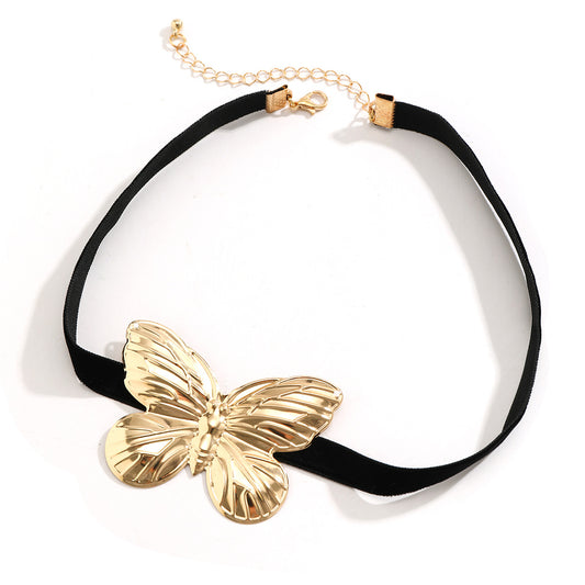Butterfly Ribbon Necklace with Wax Thread Tassels