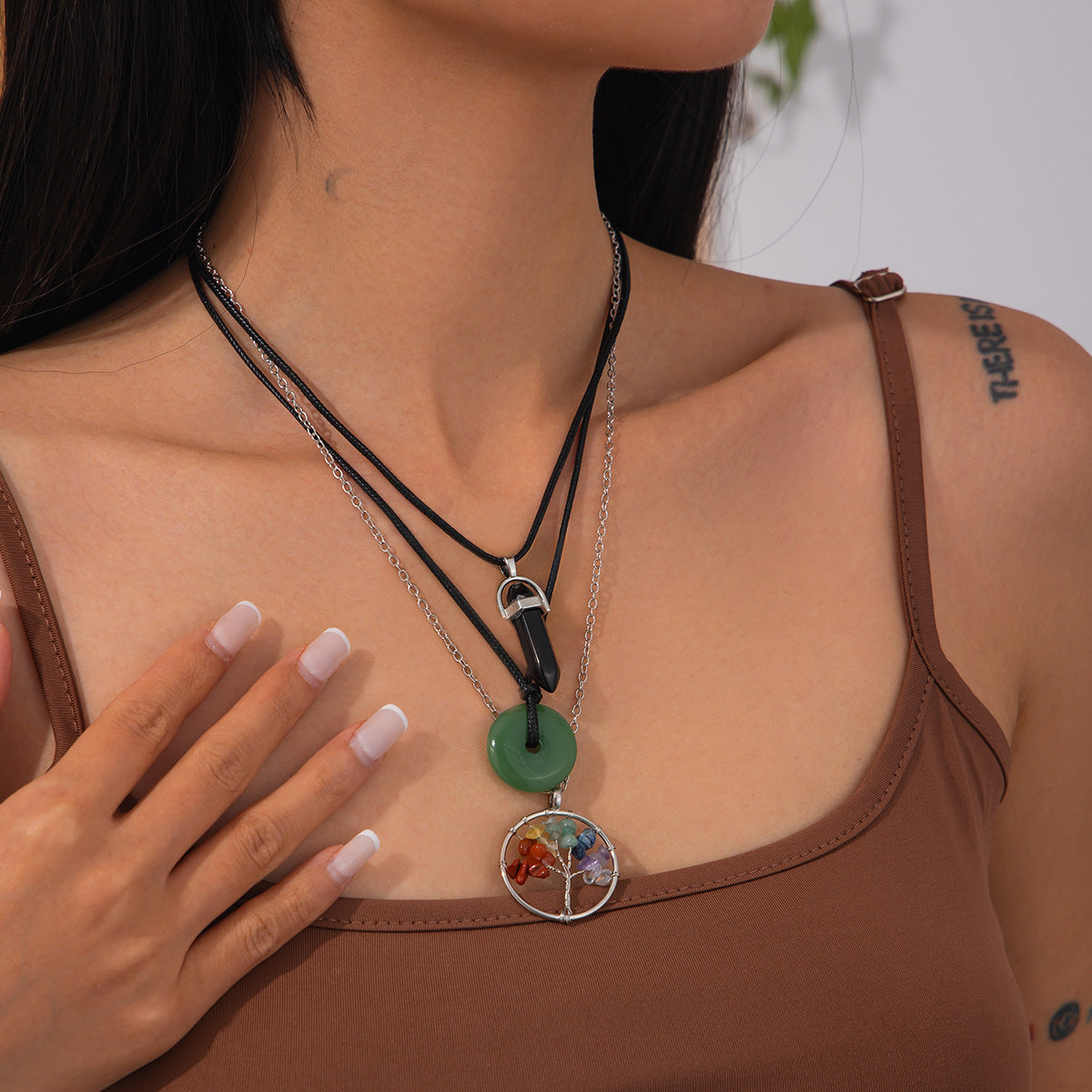 Planderful Vienna Verve Necklace – Retro Stacked Colored Crystal Pendant