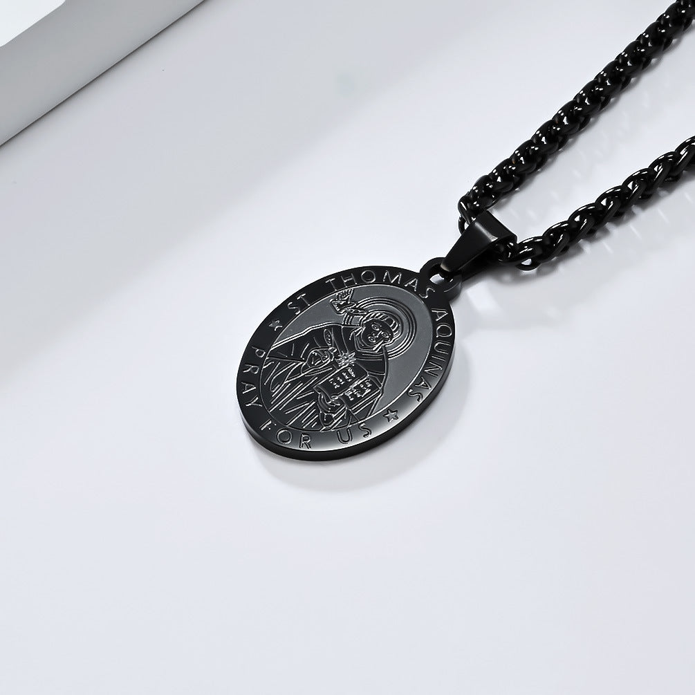 Patron Saint Necklace For Men Durable Titanium Steel Planderful Versatile Cultural Pendant