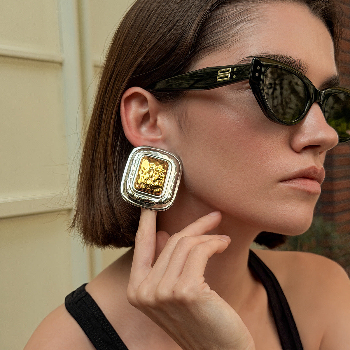 Planderful Vienna Verve Stainless Steel Earrings Hammered Textured Geometric Color Block for Bold Fashion Lovers