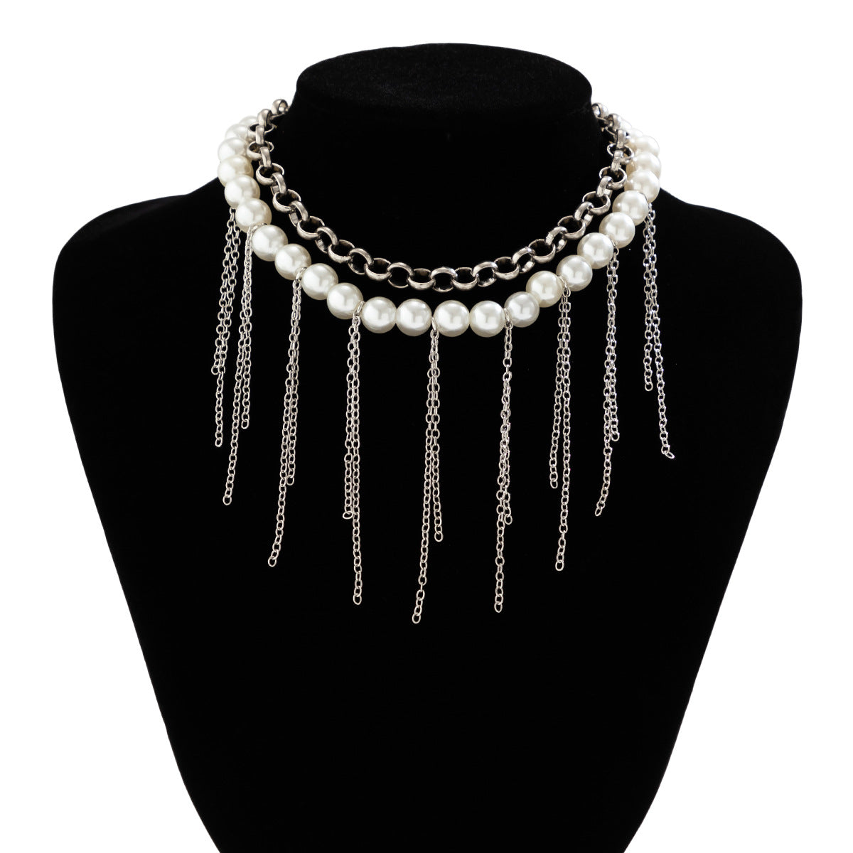 European and American-Inspired Pearl Tassel Chain Necklace for Women, Handmade Retro O-shaped Necklace