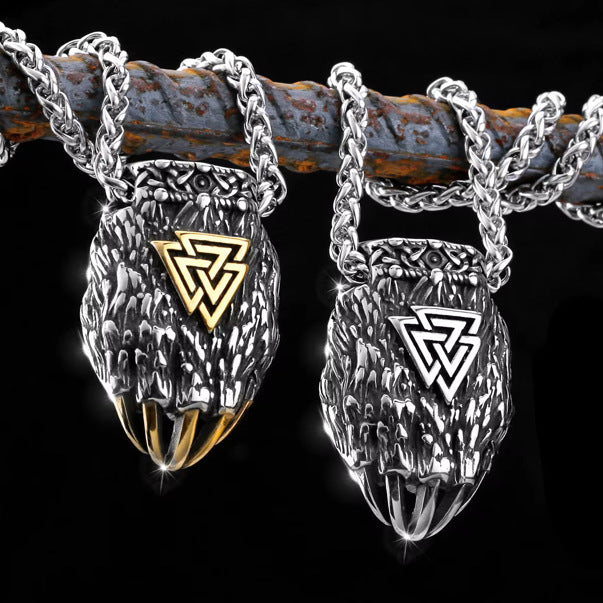 1. Planderful Stainless Steel Necklace With Retro Viking Triangle Logo Bear Claw Pendant For Men