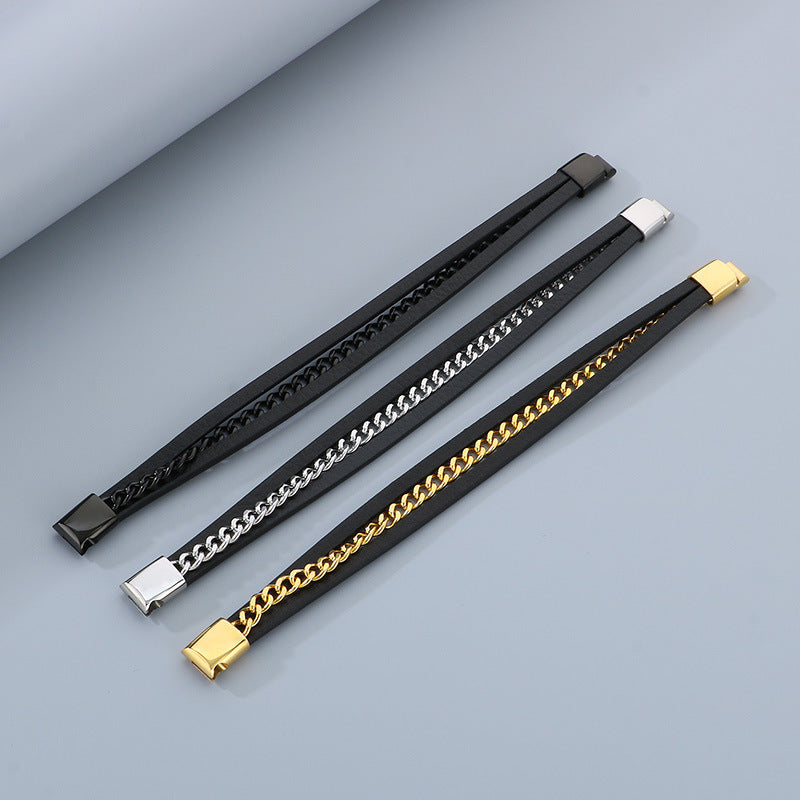 Planderful Mens Microfiber Leather Bracelet Magnetic Buckle