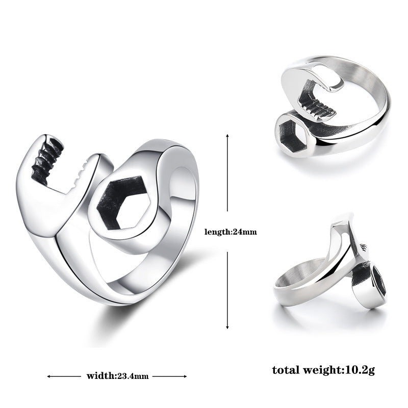 Steel Ring – Vintage Punk Wrench Screw Metal Band With Adjustable Fit And Unisex Style