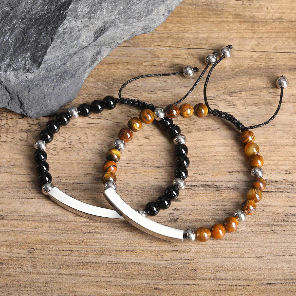 Tiger's Eye Adjustable Stainless Steel Bracelet
