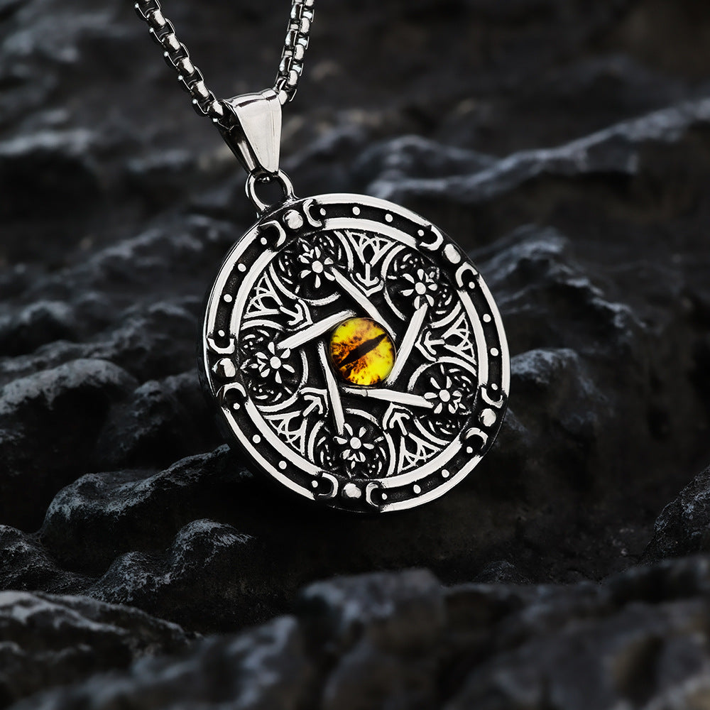 Retro Stainless Steel Men's Pendant Double Sided Skull Necklace