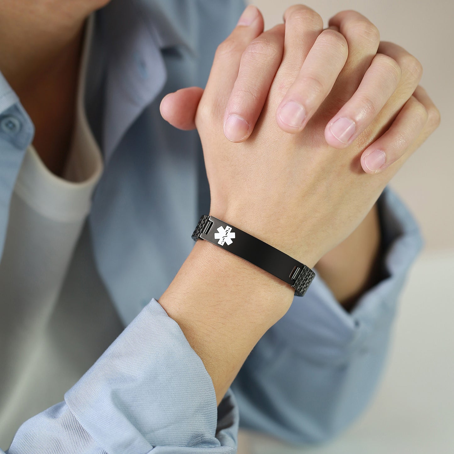 Cross-Border Bracelet Wholesale 12mm Stainless Steel Elastic Medical Logo Bracelet for Men