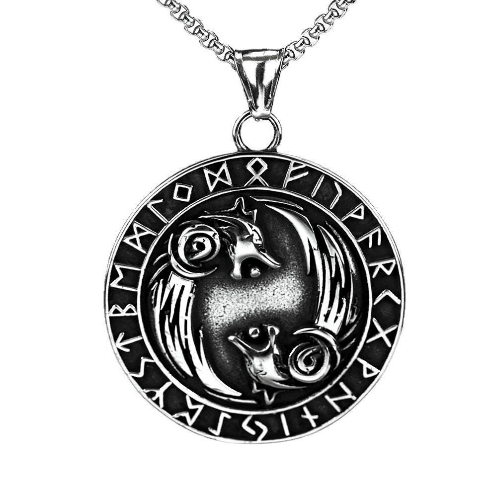 Vintage Personalized Men's Pendant Viking Wolf Head Necklace