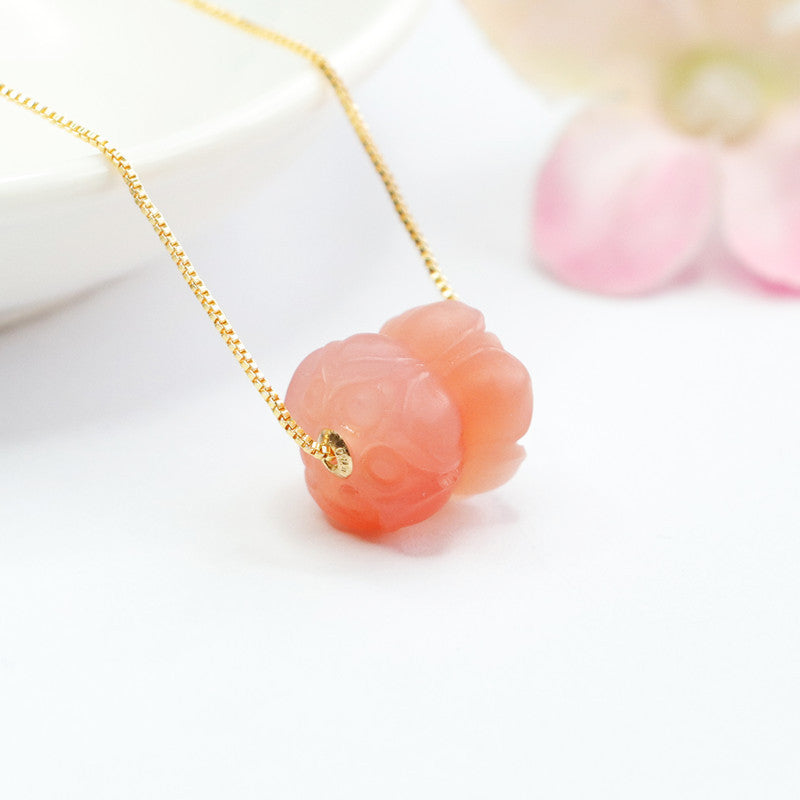 Yanyuan Agate Lotus Pod 18K Gold-Set Pendant — No Chain