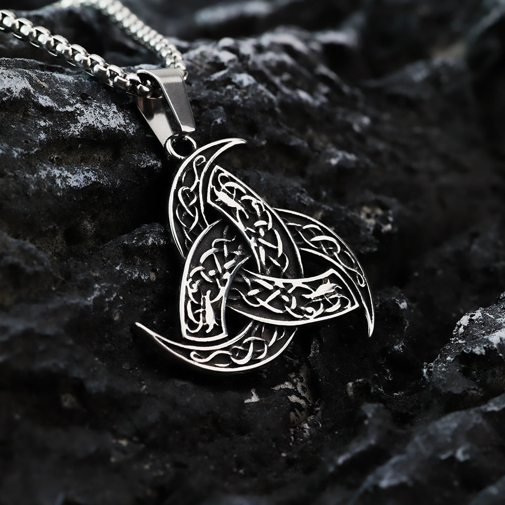 Planderful Titanium Steel Pendant Nordic Viking Triangular Celtic Knot Rune Necklace For Men