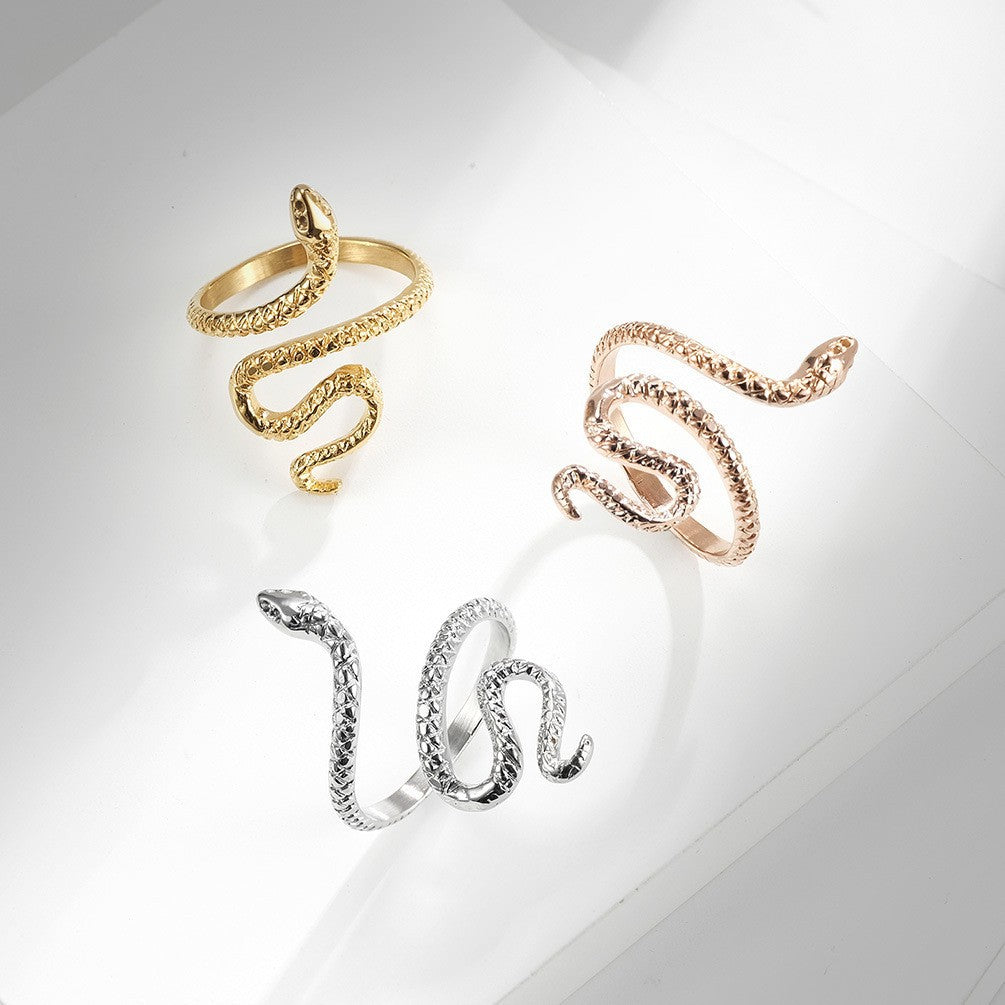 Planderful Serpentine Texture Titanium Steel Ring Gold Plated Personalized Unisex Hip Hop Jewelry