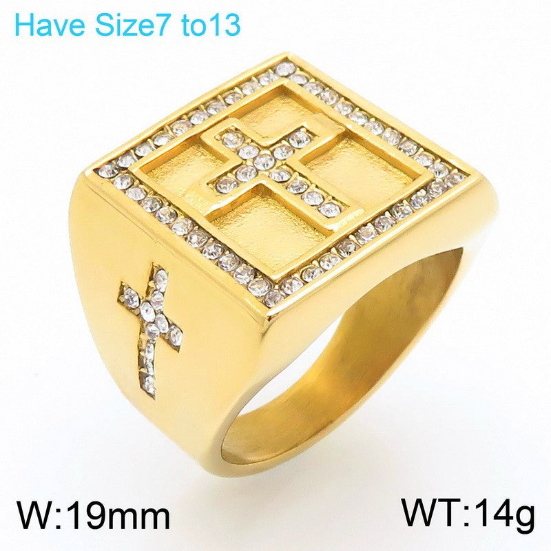 Planderful Mens Titanium Ring Lion Head Zircon Cross