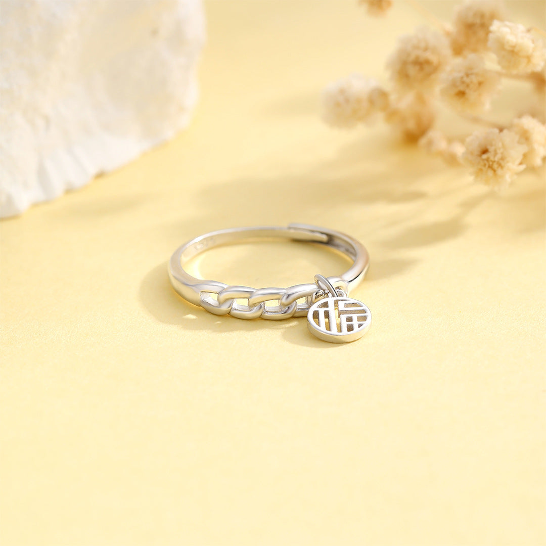 Planderful Sterling Silver Blessing Ring For Women Adjustable Light Luxury Ins Style Jewelry