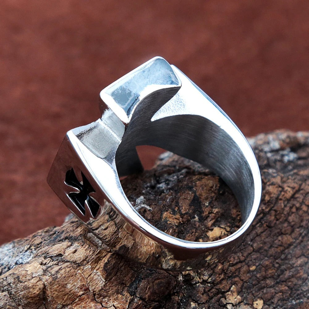 Planderful Titanium Steel German Iron Cross Ring With Epoxy Inlay For Men Bold Retro Statement