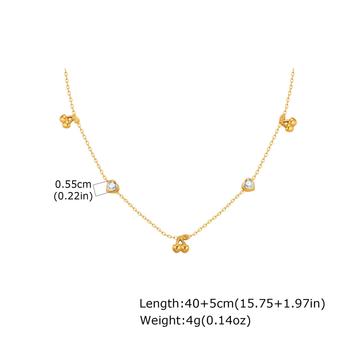 Stainless Steel Heart-Shaped White Zircon Cherry Heart-Shaped White Zircon Bow Necklace