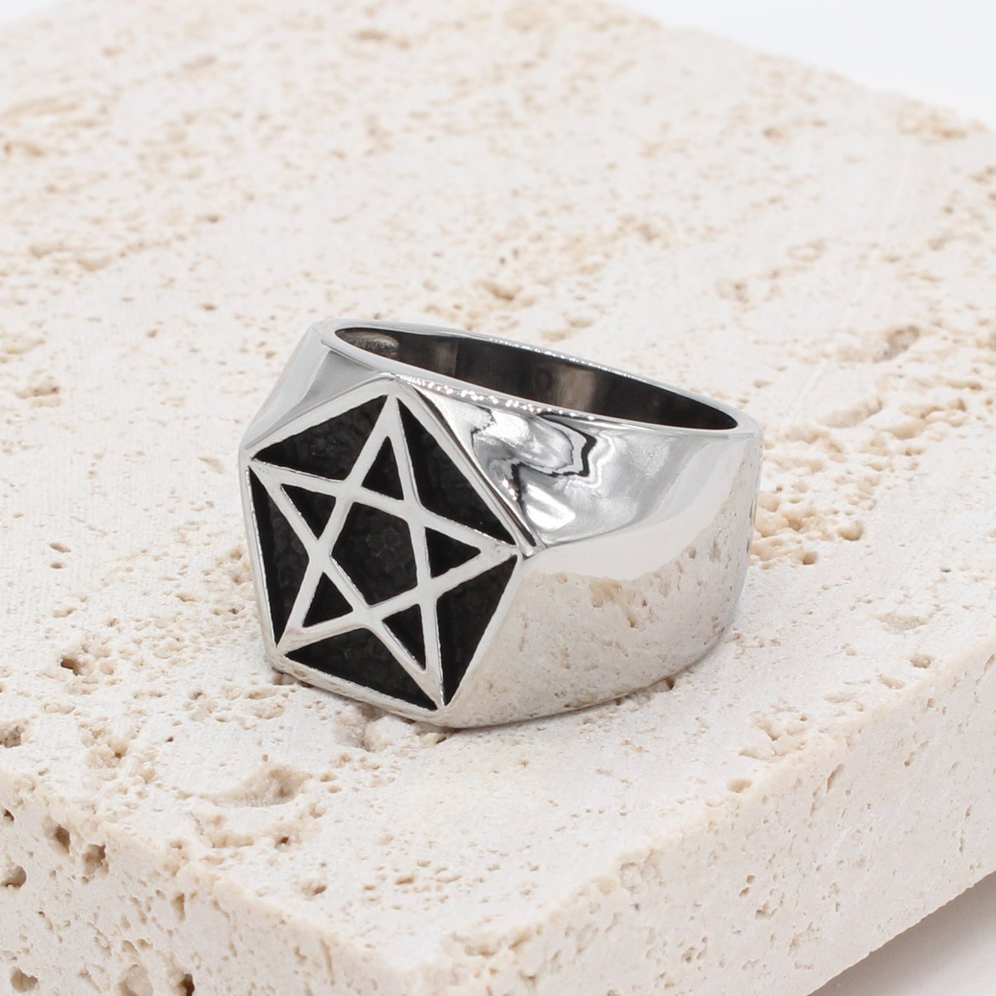 Retro Punk Five Pointed Star Titanium Steel Men's Ring