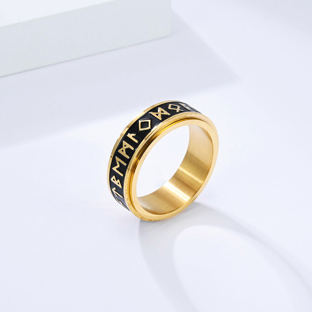 Viking Text Titanium Steel Rotating Ring For Men By Planderful Premium Durable Retro Style