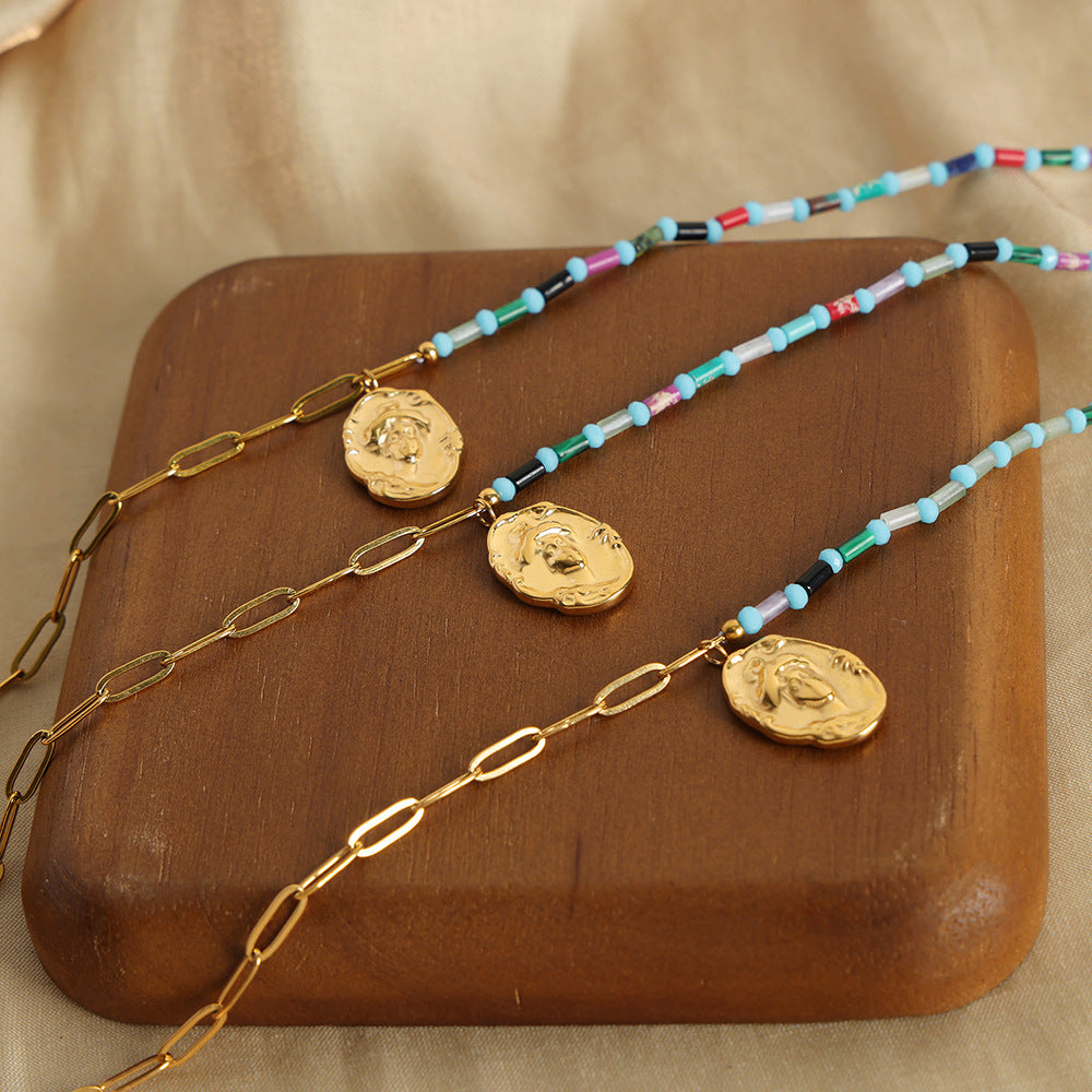 Chic Handcrafted Natural Stone Pendant Necklace with Gold-Plated Chains