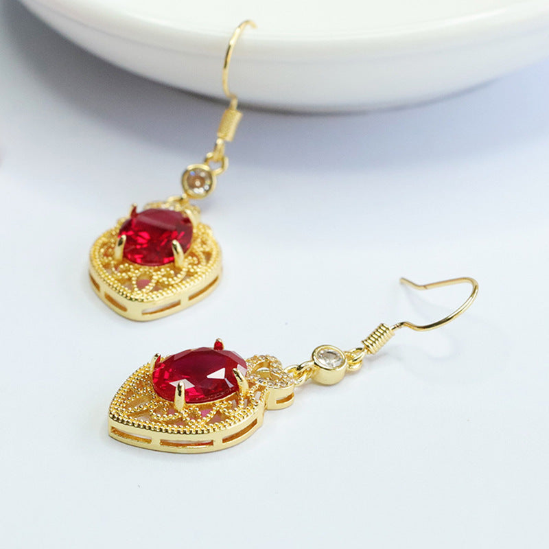 Lab-Grown Ruby Heart Drop Earrings