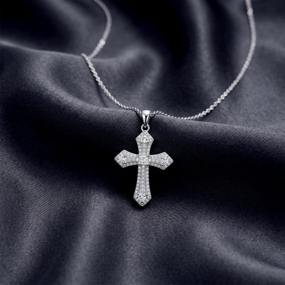 S925 Sterling Silver Moissanite Cross Necklace