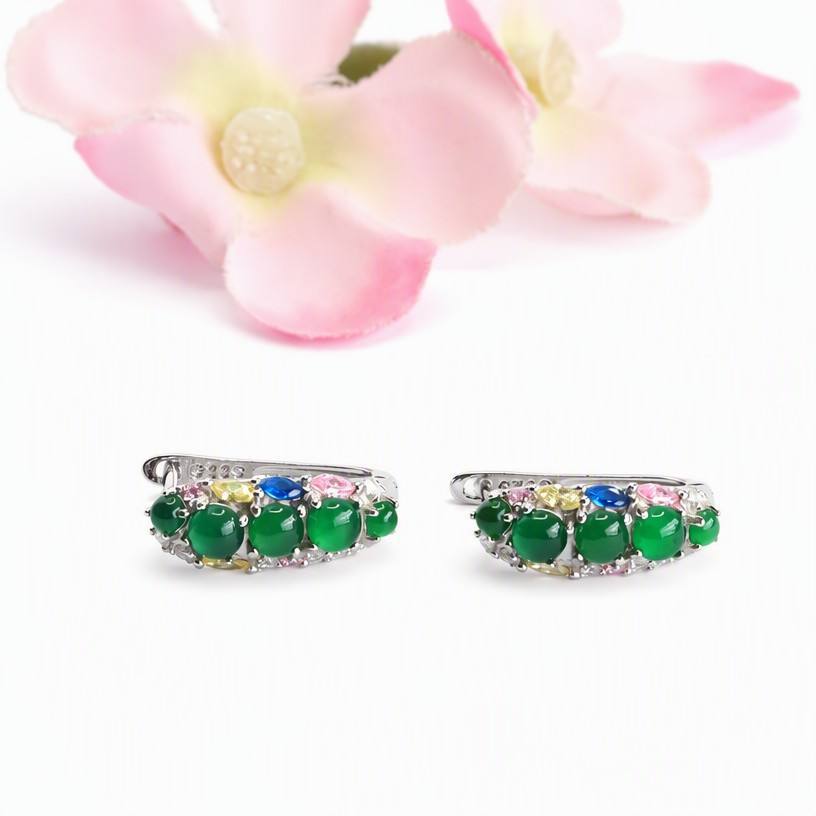 Jadeite Row-Set 925 Silver Hook Earrings