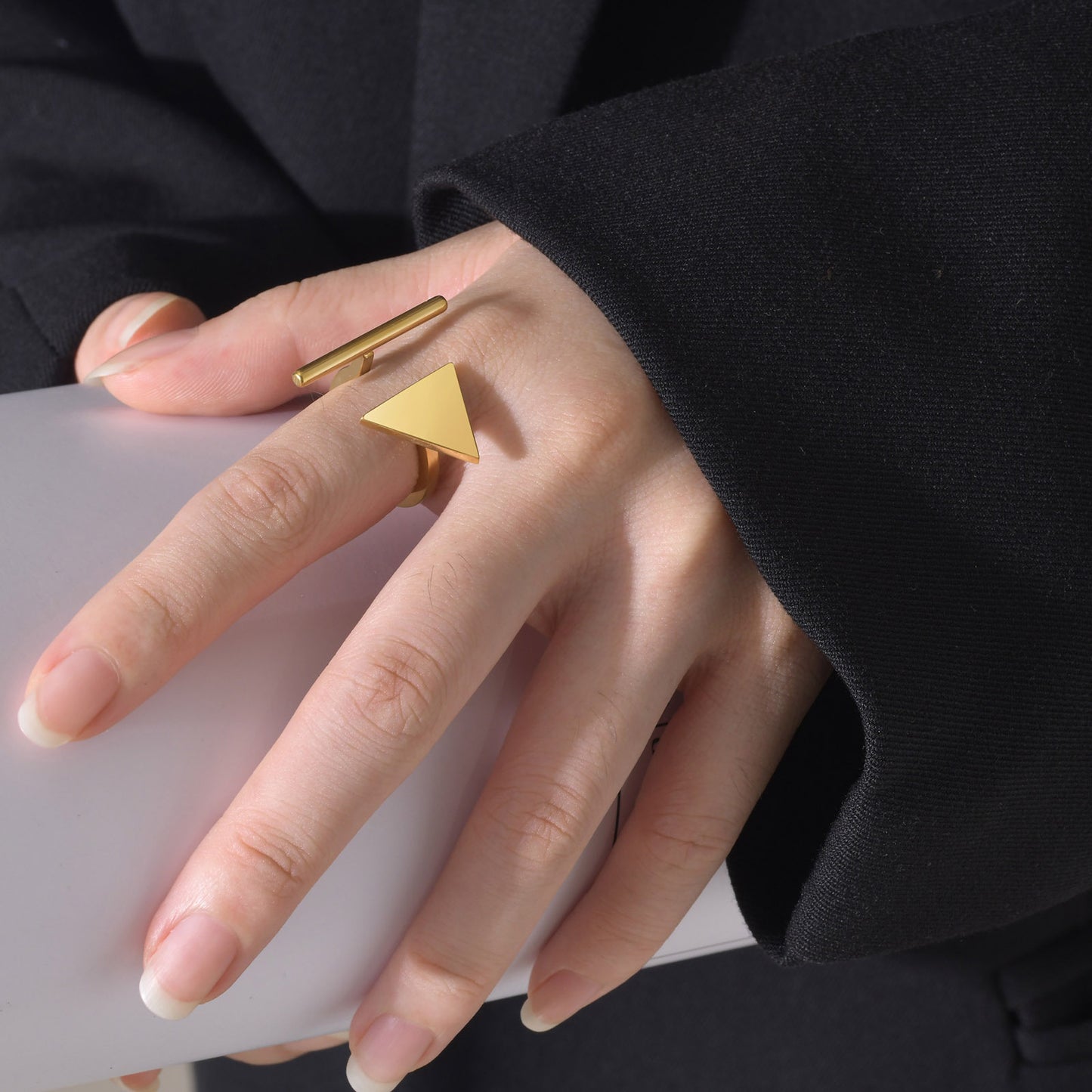 Cross-Border Jewelry Stainless Steel Triangle Geometric Ring