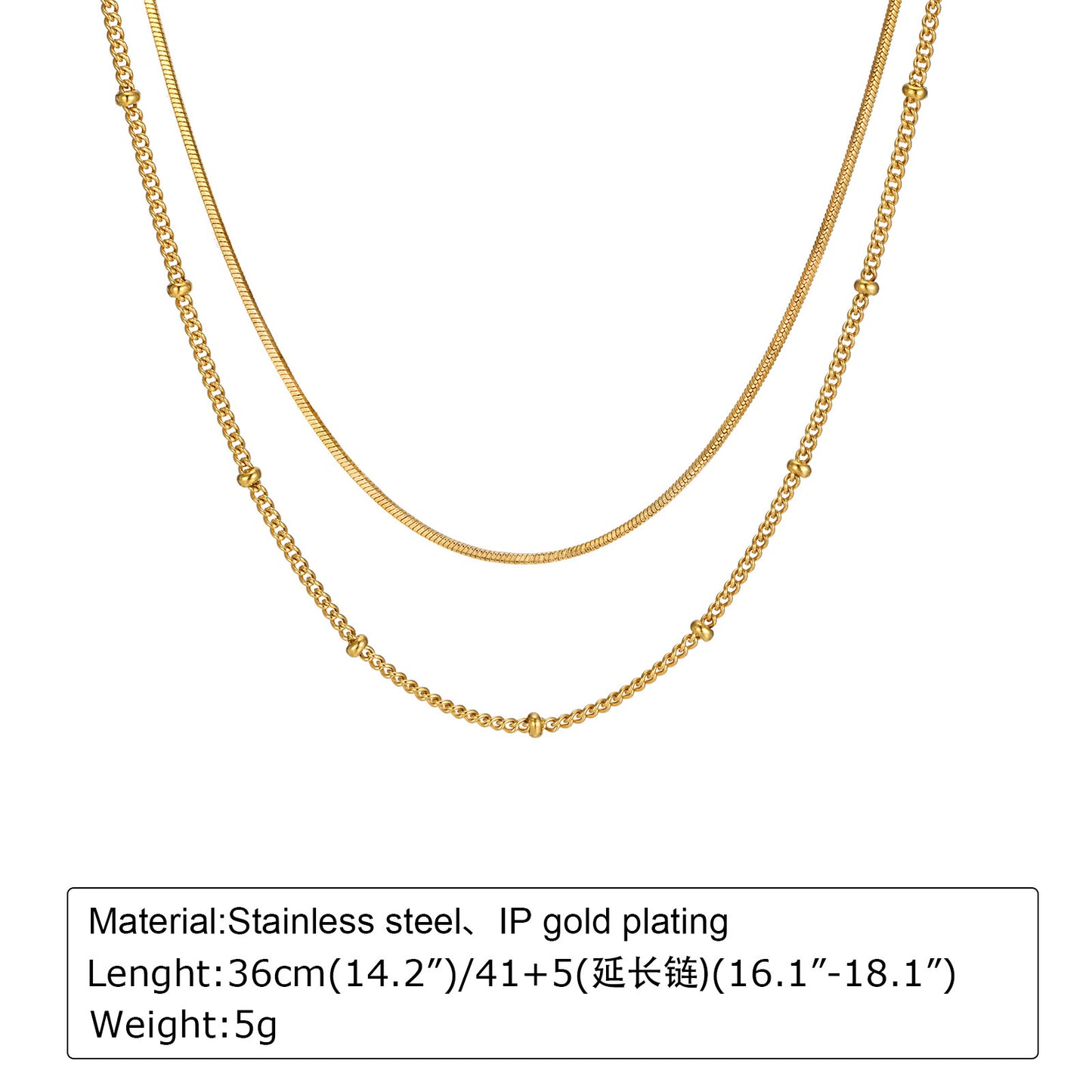 Cross-Border Jewelry Double-Layer Gold Snake Chain Necklace