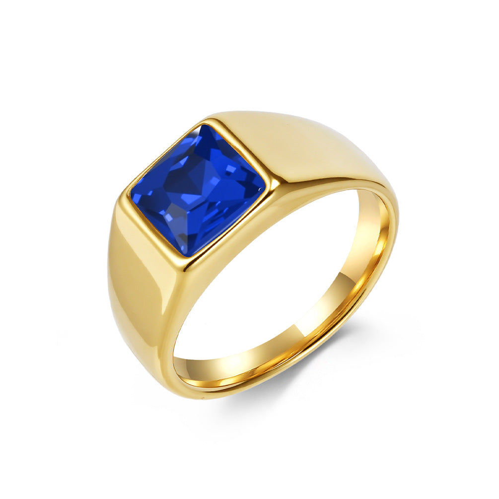 Planderful Stainless Steel Zircon Ring Inlaid Red Zircon Retro Kropunk For Men Unisex
