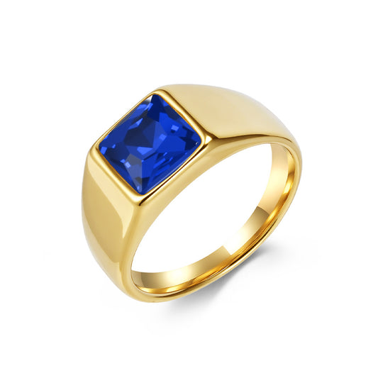 Planderful Stainless Steel Zircon Ring Inlaid Red Zircon Retro Kropunk For Men Unisex